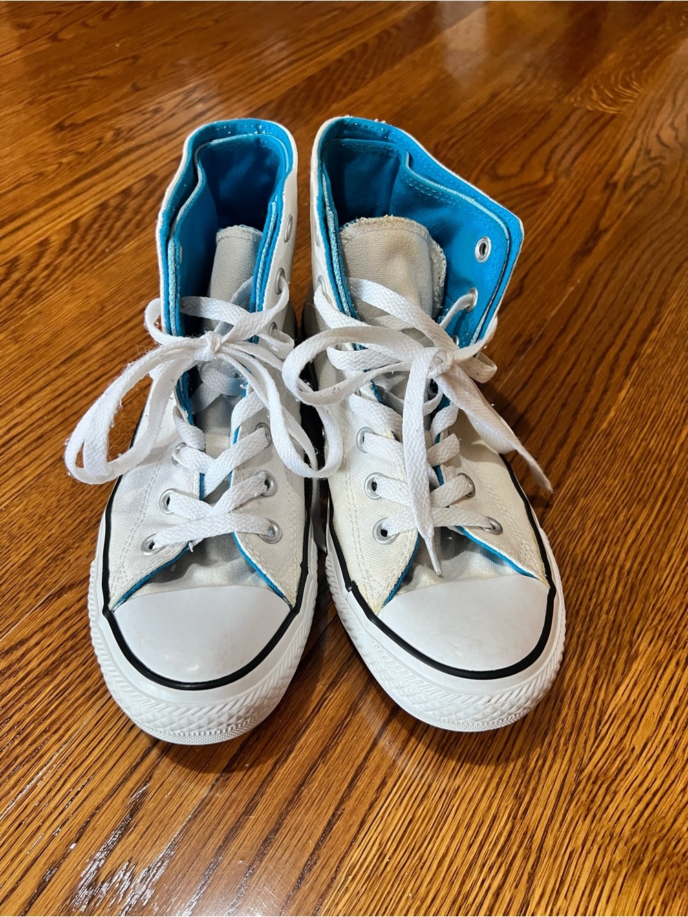 Converse All Star White High-Top Sneakers with Bright Blue Lining Unisex